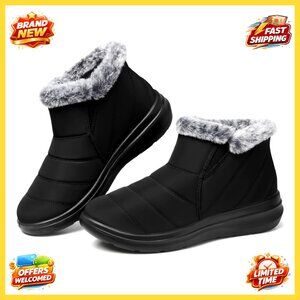 Women's Waterproof Winter Boots Slip On Ankle Fur Lined Snow Shoes